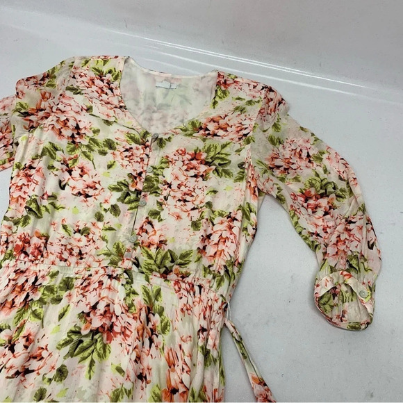 J Jill Midi Dress Small Pink Floral Cottage Core Flowy Boho‎ Coastal Peasant - Picture 10 of 15